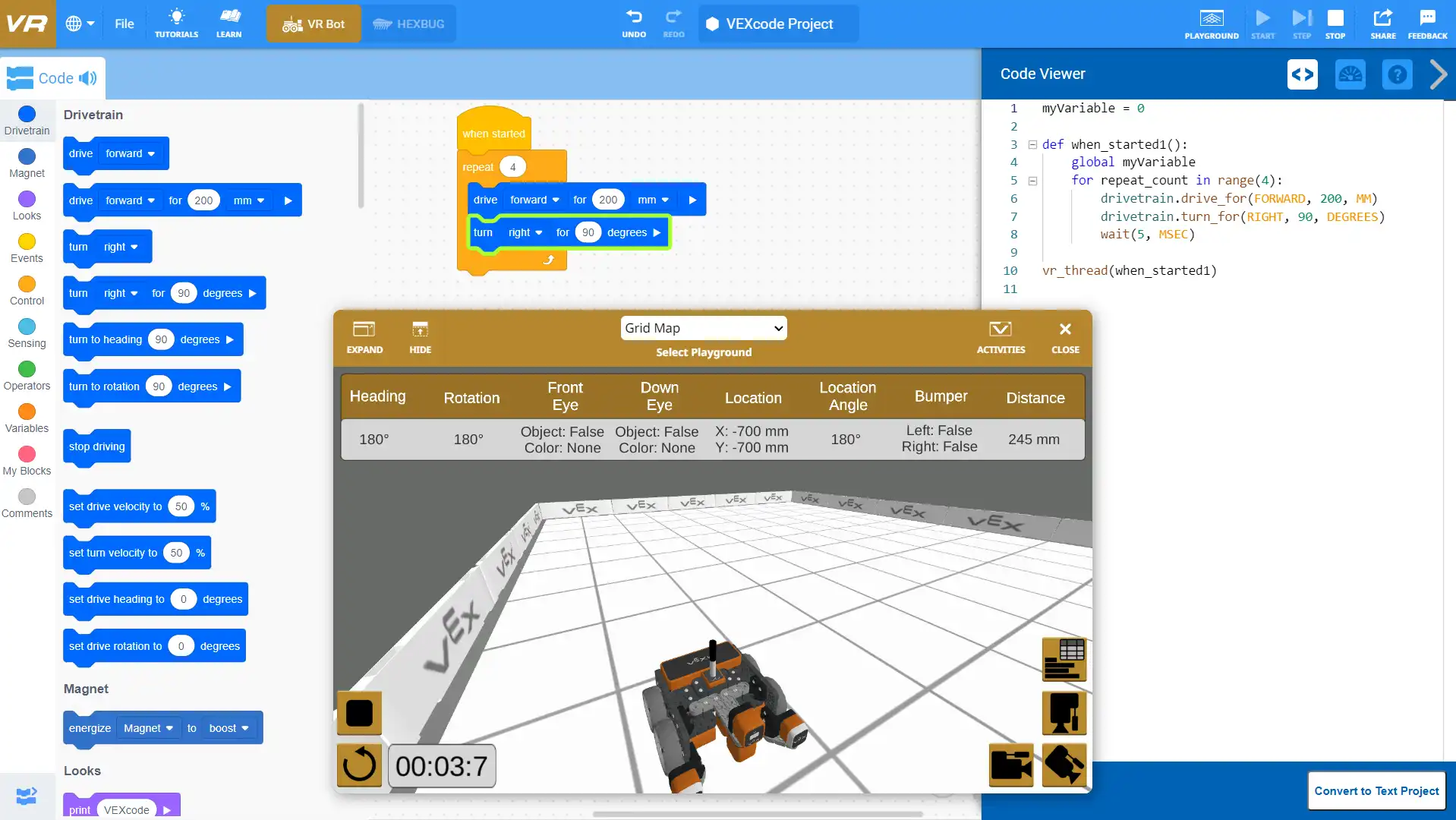 VEXcode VR Interface